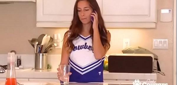  Sexy Cheerleader Bridget Bond Fingers Her Pussy